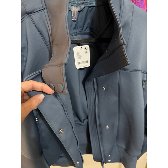 NWT Free People FP Movement Off To The Races Bomber Jacket Zip Up Skyline Blue M - Picture 4 of 8